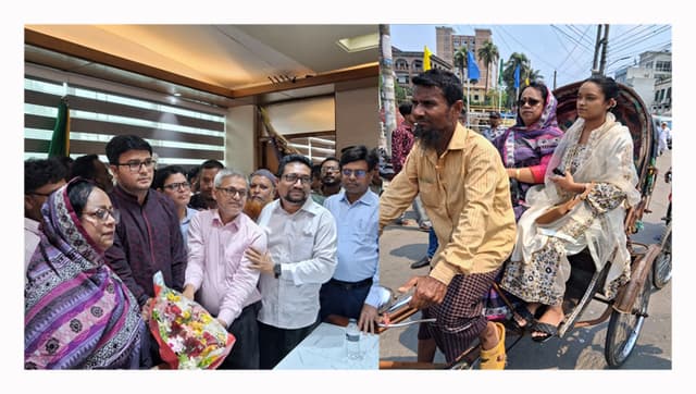 রিকশায় নগর ভবনে এলেন বরিশালের প্রথম নারী প্রশাসক