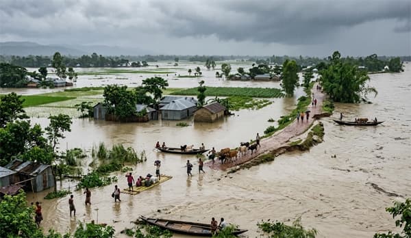 আগামী বাহাত্তর ঘণ্টায় পাঁচ জেলায় বন্যার শঙ্কা বাড়ছে