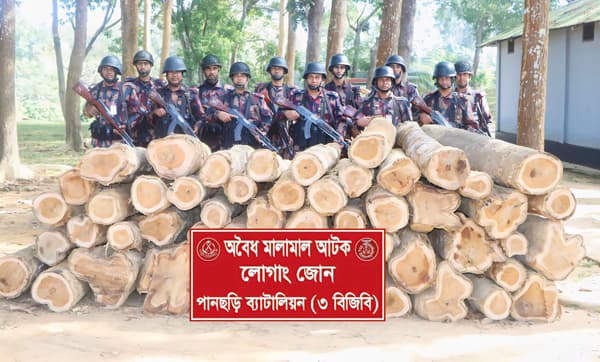 পানছড়িতে বিজিবির অভিযানে বিপুল অবৈধ সেগুন কাঠ জব্দ