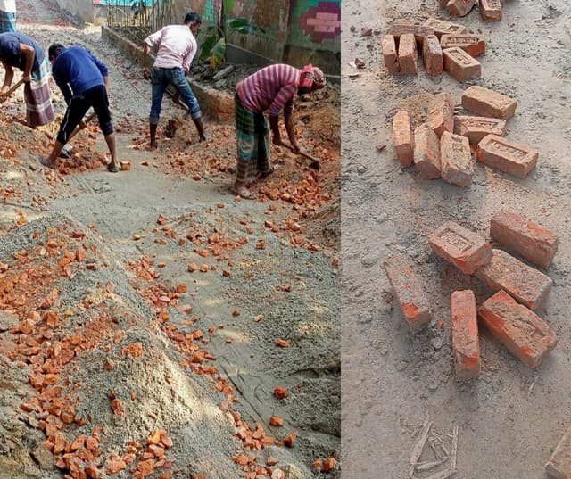 দেবীদ্বারে রাস্তা নির্মাণে নিন্মমানের সামগ্রী ব্যাবহার; দেখার কেউ নেই !