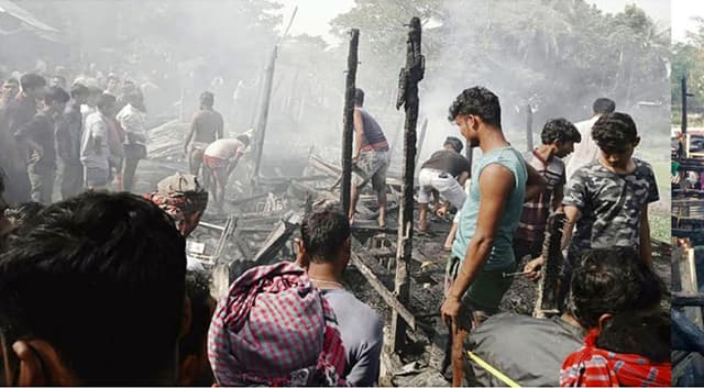 আগৈলঝাড়ায় আগুনে পুড়ে ছাই ১২ দোকান