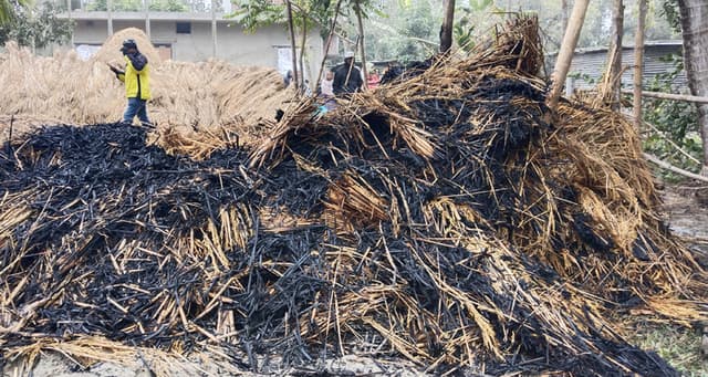 পাঁচবিবিতে দুর্বৃত্তদের আগুনে পুড়লো কৃষকের ধানের পালা