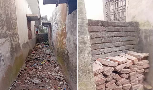 নওগাঁ শহরে বিধবার বাড়ি যাওয়ার পথ বন্ধ