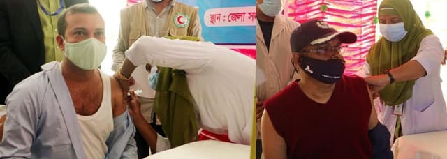 নওগাঁয় প্রথম করোনা প্রতিষেধক টিকা নিলেন ডিসি, এসপি ও সিভিল সার্জন
