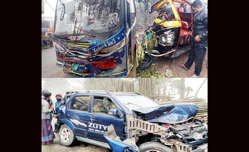 বরিশাল-ঢাকা মহাসড়কে ৫ যানবাহনের সংঘর্ষে নিহত ১, আহত ১১