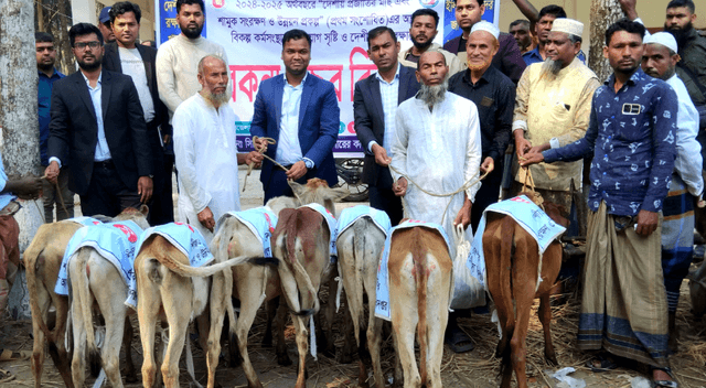 হিজলায় নিবন্ধিত জেলেদের মাঝে বকনা বাছুর বিতরণ