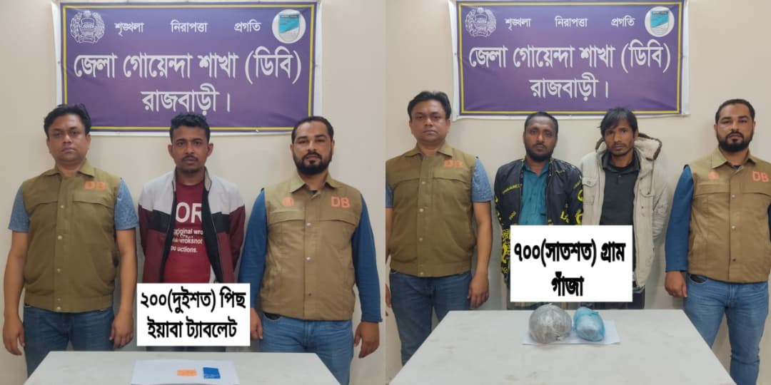 ডিবির পৃথক অভিযানে গাঁজা ও ইয়াবাসহ গ্রেফতার ২