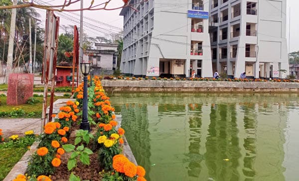 কাউখালী উপজেলা পরিষদ চত্বরে ফুটেছে নানা রঙের ফুল