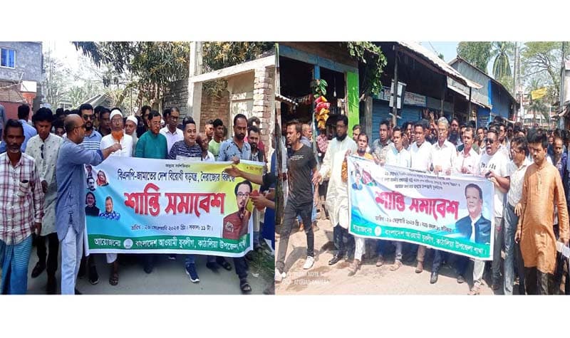 কাঁঠালিয়ায় পুলিশ পাহারায় যুবলীগের পাল্টাপাল্টি শান্তি সমাবেশ