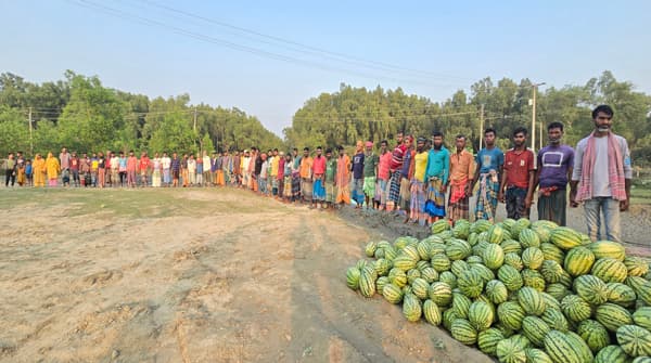 রাঙ্গাবালীতে ভূমি উপসহকারী কর্মকর্তার বিরুদ্ধে তরমুজ চাষীদের মানববন্ধন