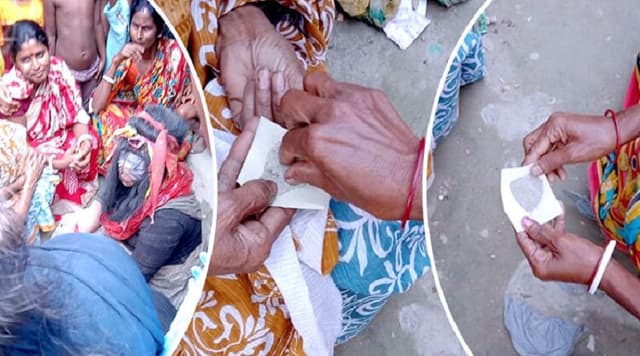 ‘অদ্ভুত’ নারী, মাটি-বালু পড়া নিতে ভিড়!
