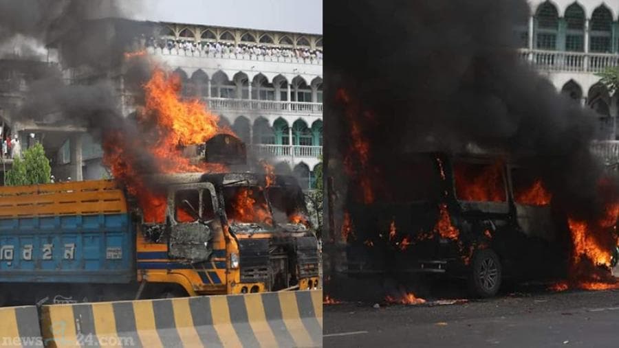 হরতালে নারায়ণগঞ্জে ১০টি যানবাহনে আগুন