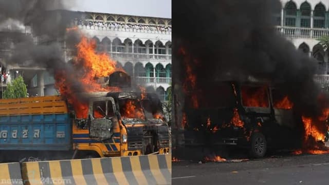 হরতালে নারায়ণগঞ্জে ১০টি যানবাহনে আগুন