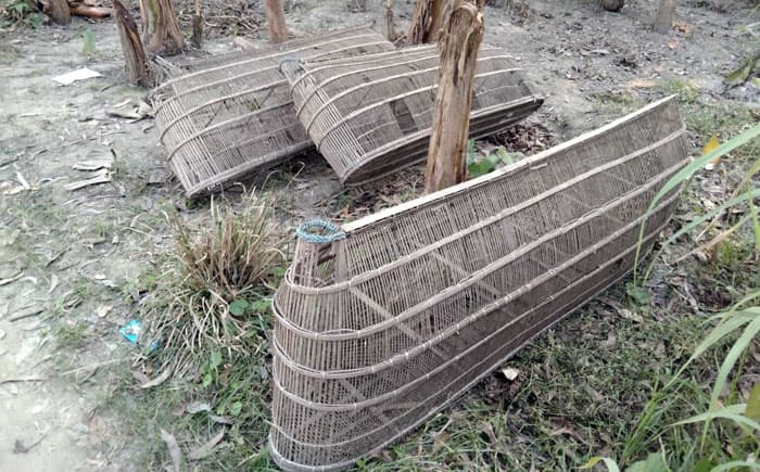 অলস ভাবে পড়ে রয়েছে মাছ ধরার ফাঁদ