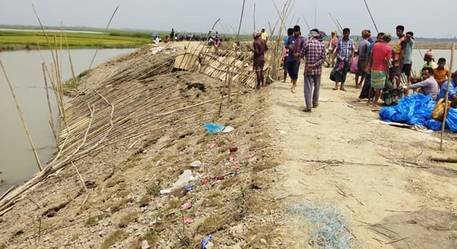 কির্তনখলা বাঁধে ফাটল, ফসল তলিয়ে যাওয়ার শঙ্কা