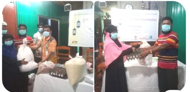 অগ্নিকাণ্ডে ক্ষতিগ্রস্ত রোহিঙ্গা ও স্থানীয় পরিবারের মাঝে ইফতার বিতরণ