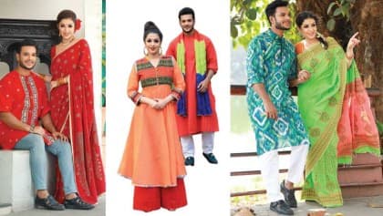 ঈদ পোশাকের সঙ্গে শোভা পাচ্ছে বৈশাখী শাড়ি-পাঞ্জাবি