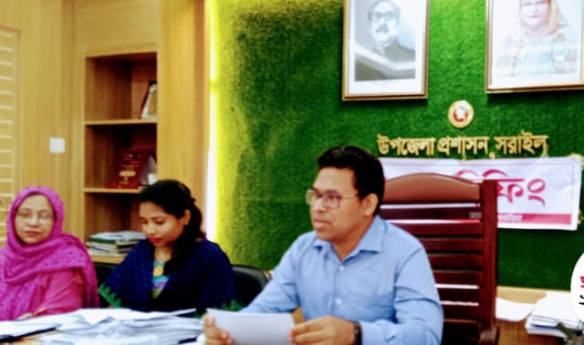 সরাইলে গৃহহীনদের গৃহ প্রদানে ইউএনও'র প্রেস ব্রিফিং