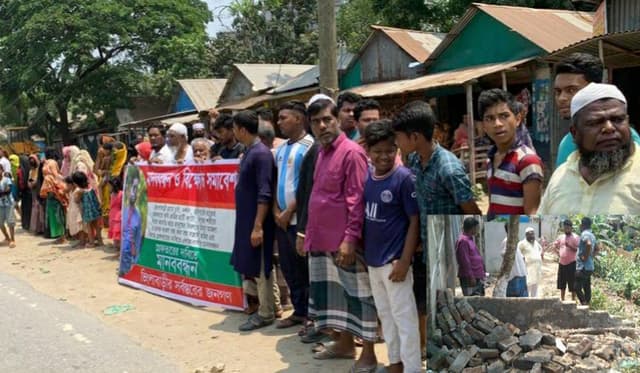 দেবীদ্বারে রাস্তা বন্ধ করে চাঁদা দাবী, এলাকাবাসীর মানববন্ধন