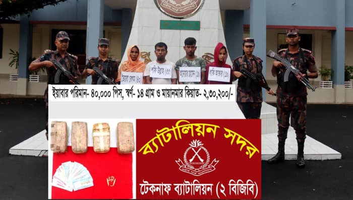 টেকনাফে ইয়াবা, মিয়ানমার মুদ্রা, স্বর্ণ ও সিএনজি জব্দ,  আটক- ৭