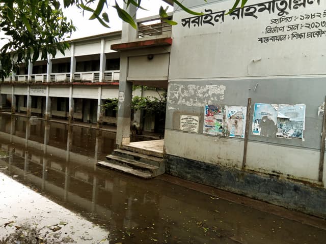 সরাইলে কয়েকদিনের বৃষ্টিতে মাদরাসা মাঠে হাঁটু পানি