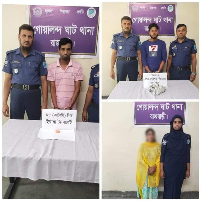 গোয়ালন্দ থানা পুলিশের পৃথক অভিযানে ইয়াবাসহ গ্রেফতার ৩