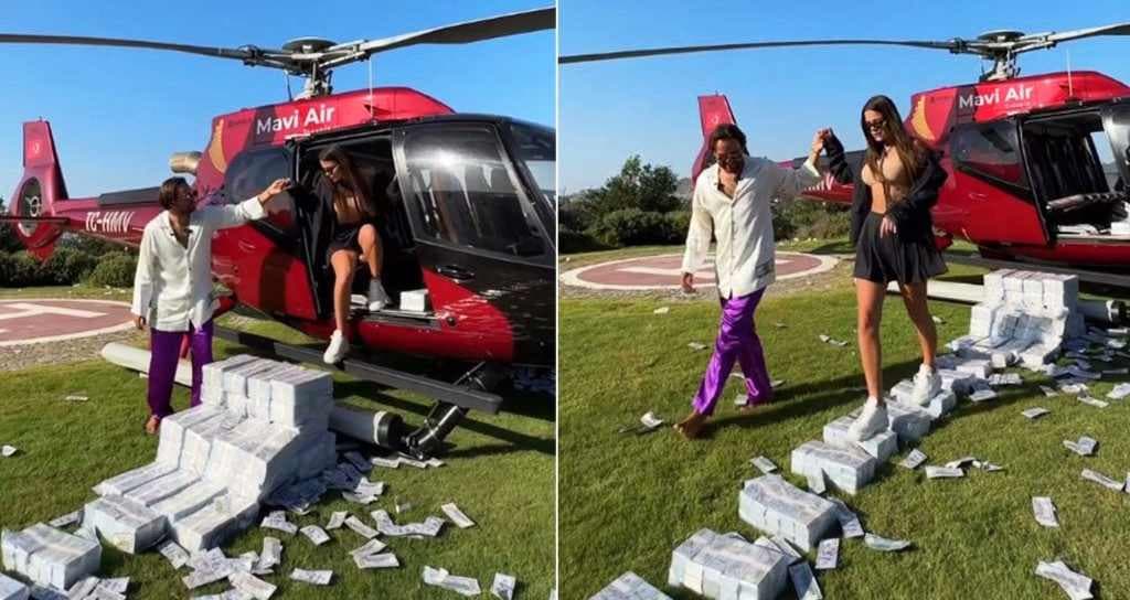 টাকার তৈরি ‘কার্পেটে’ প্রেমিকাকে হাঁটিয়ে ঝড় তুললেন যুবক!