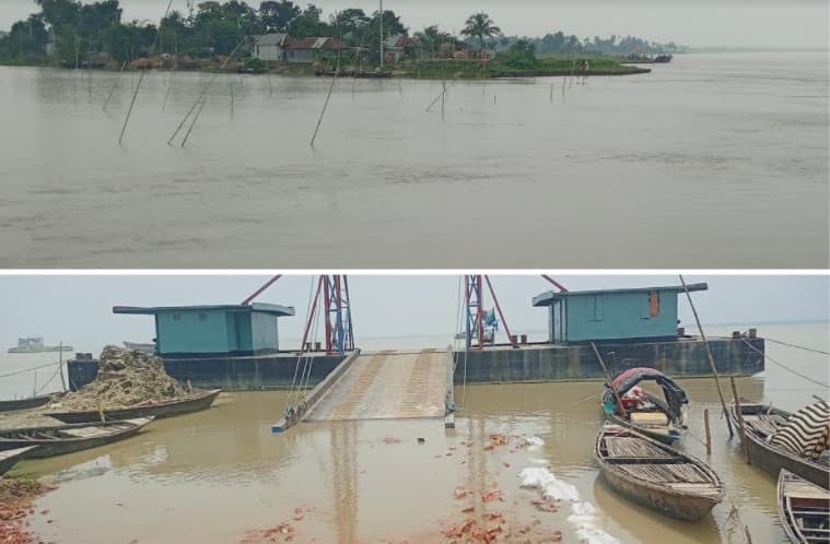 পদ্মায় অস্বাভাবিক পানি , র‍্যাম ডুবে যানবাহন পারাপার বন্ধ