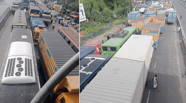 ঢাকা-চট্টগ্রাম মহাসড়কে আটকে আছে চলন্ত সকল গাড়ি