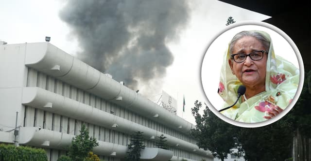 ক্ষতিগ্রস্ত বিটিভি ভবন পরিদর্শনে গেলেন প্রধানমন্ত্রী