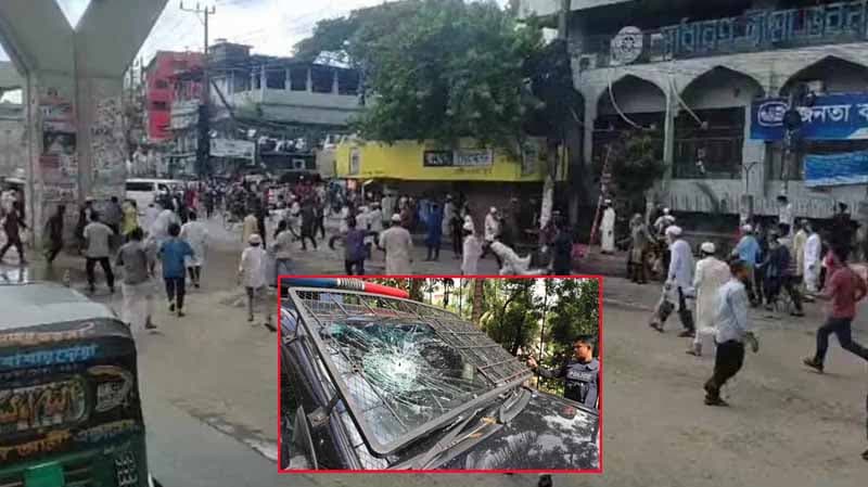 চট্টগ্রামে জামায়াতের কর্মীদের সঙ্গে সংঘর্ষে পুলিশের গাড়ি ভাঙচুর
