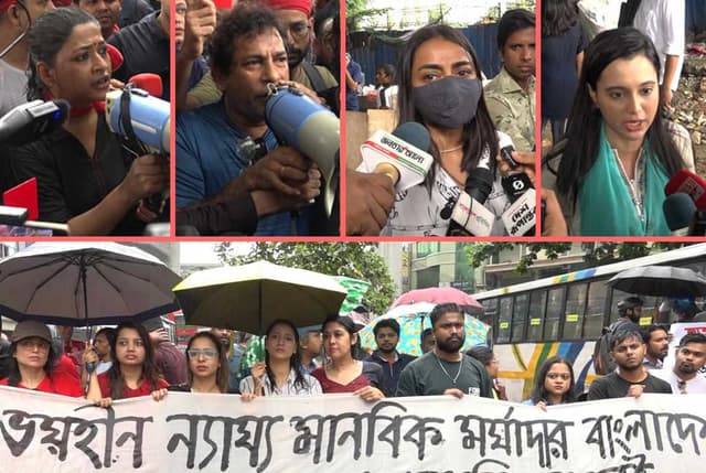 শিক্ষার্থীদের সঙ্গে সংহতি প্রকাশ করে শিল্পীদের বিক্ষোভ