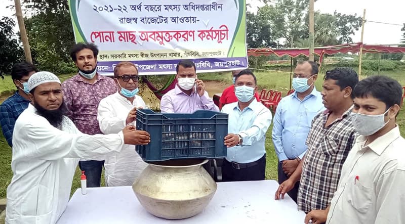 পাঁচবিবিতে বিনামূল্যে মাছের পোনা বিতরণ