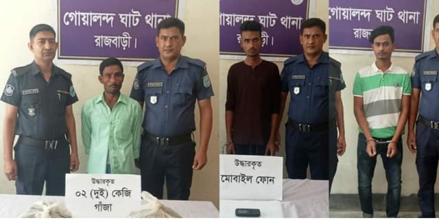 গোয়ালন্দে পুলিশের অভিযানে লুন্ঠিত মোবাইল ও গাঁজাসহ গ্রেফতার ৩