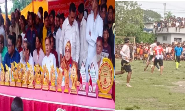 সরাইলে নক আউট চাইনিজ বার ফুটবল ফাইনাল ম্যাচ উচালিয়াপাড়া বিজয়ী