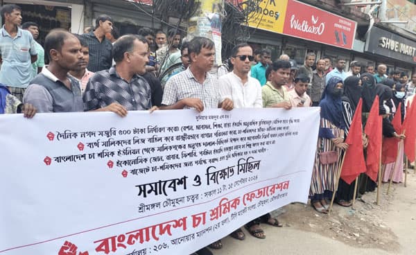 দৈনিক মজুরি ৫০০ টাকা দাবিতে শ্রীমঙ্গলে চা শ্রমিকদের আন্দোলন