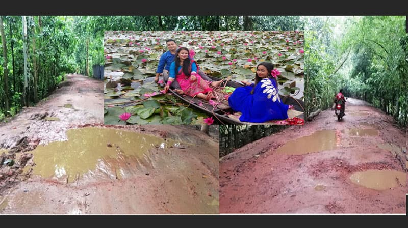 খানাখন্দের সড়কে ভোগান্তি লাল শাপলার পর্যটকদের