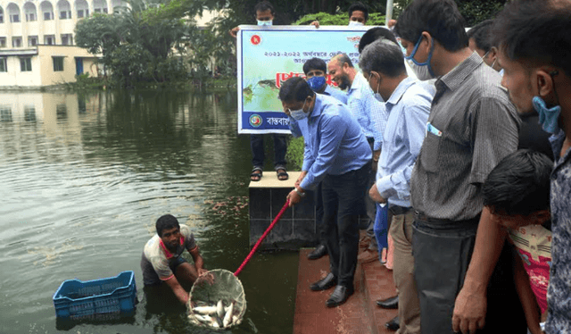 বরিশাল জেলা প্রশাসনের উদ্যোগে মাছের পোনা অবমুক্ত