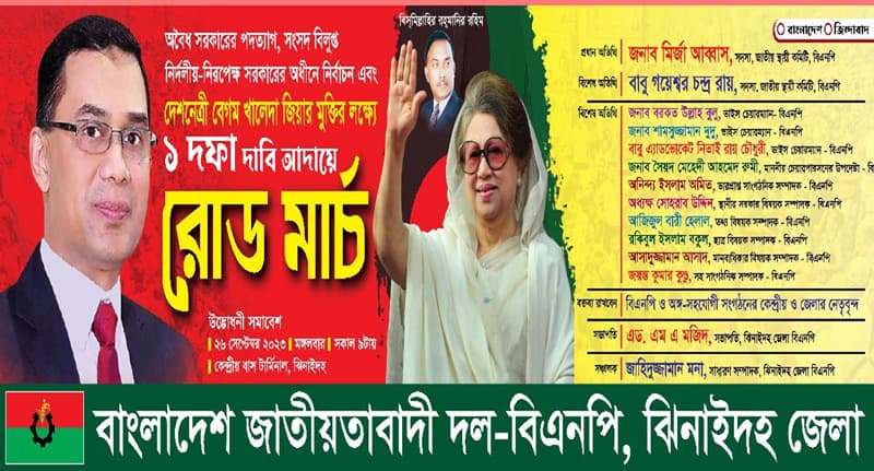কেন্দ্রীয় নেতাদের মিলনমেলায় ঝিনাইদহ, রোডমার্চকে ঘিরে ব্যাপক আয়োজন বিএনপির