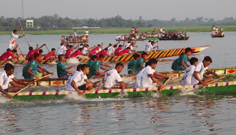 নওগাঁর জবই বিলে নৌকাবাইচে প্রাণের উৎসব