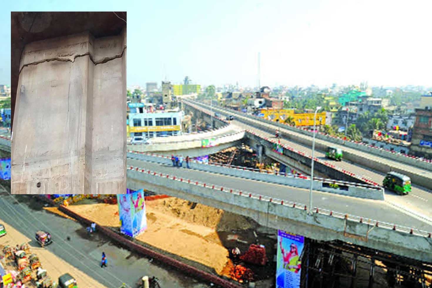 চট্টগ্রামে ফ্লাইওভারের পিলারে ফাটল, বন্ধ যান চলাচল