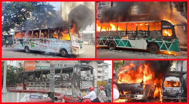 রাজধানীতে একের পর এক বাসে আগুন