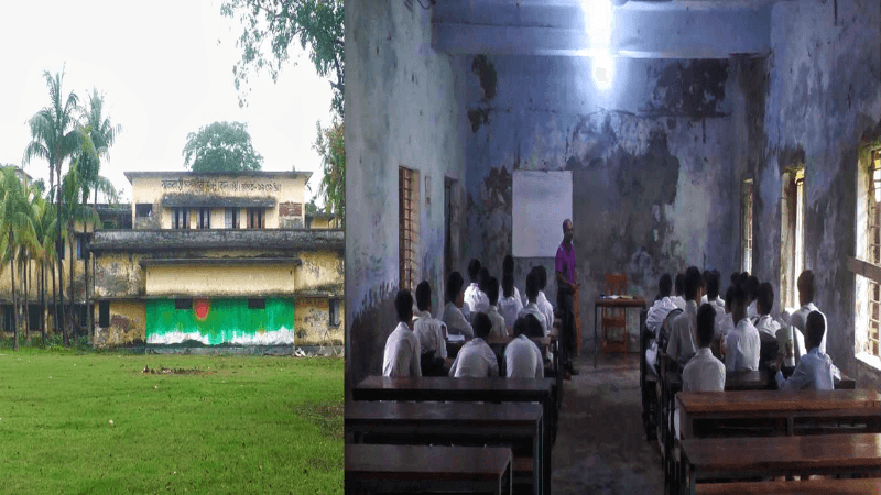 ঝালকাঠি সরকারি উচ্চ বিদ্যালয়ে ছাদ ভেঙে পলেস্তারা পড়ছে, চরম ঝুঁকিতে পড়াশোনা