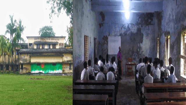 ঝালকাঠি সরকারি উচ্চ বিদ্যালয়ে ছাদ ভেঙে পলেস্তারা পড়ছে, চরম ঝুঁকিতে পড়াশোনা