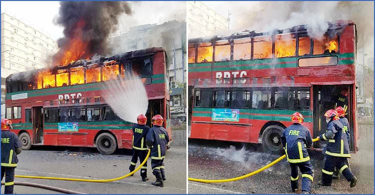 মিরপুরে বিআরটিসির বাসে আগুন