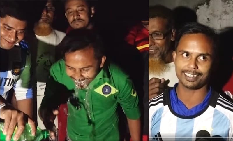 সেভেন আপ দিয়ে মুখ ধুয়ে আর্জেন্টিনায় যোগ দিলেন ব্রাজিল সমর্থক!