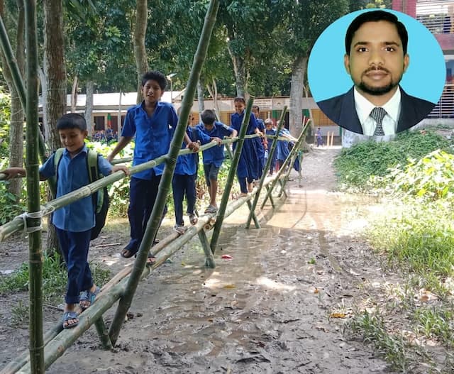 গোয়ালন্দে শিক্ষার্থীদের নিরাপদ যাতায়াতে প্রাক্তন শিক্ষার্থীর উদ্যোগে নির্মিত হলো বাঁশের সাঁকো