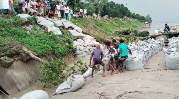 যমুনার ভাঙন ঠেকাতে দিনরাত চলছে জিও ব্যাগ ডাম্পিং কাজ