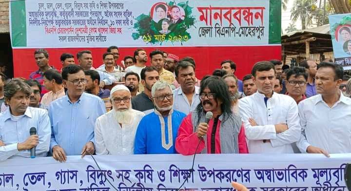 মেহেরপুর জেলা বিএনপি'র মানববন্ধন