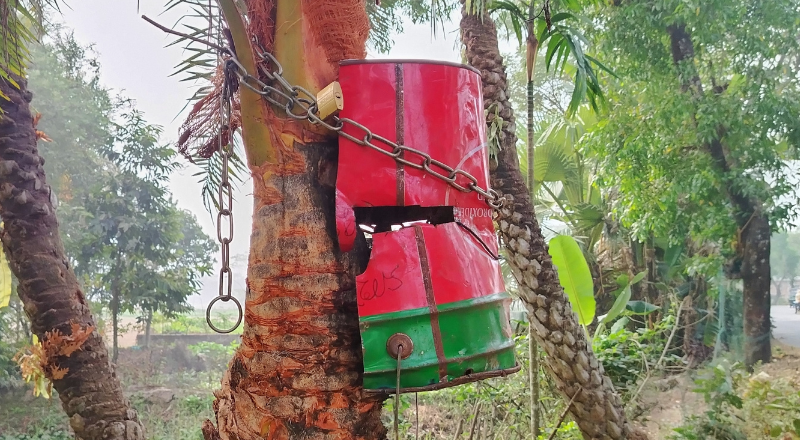 খেজুরের রস চুরি ঠেকাতে তালাবদ্ধ বোতল,অভিনব পদ্ধতি !